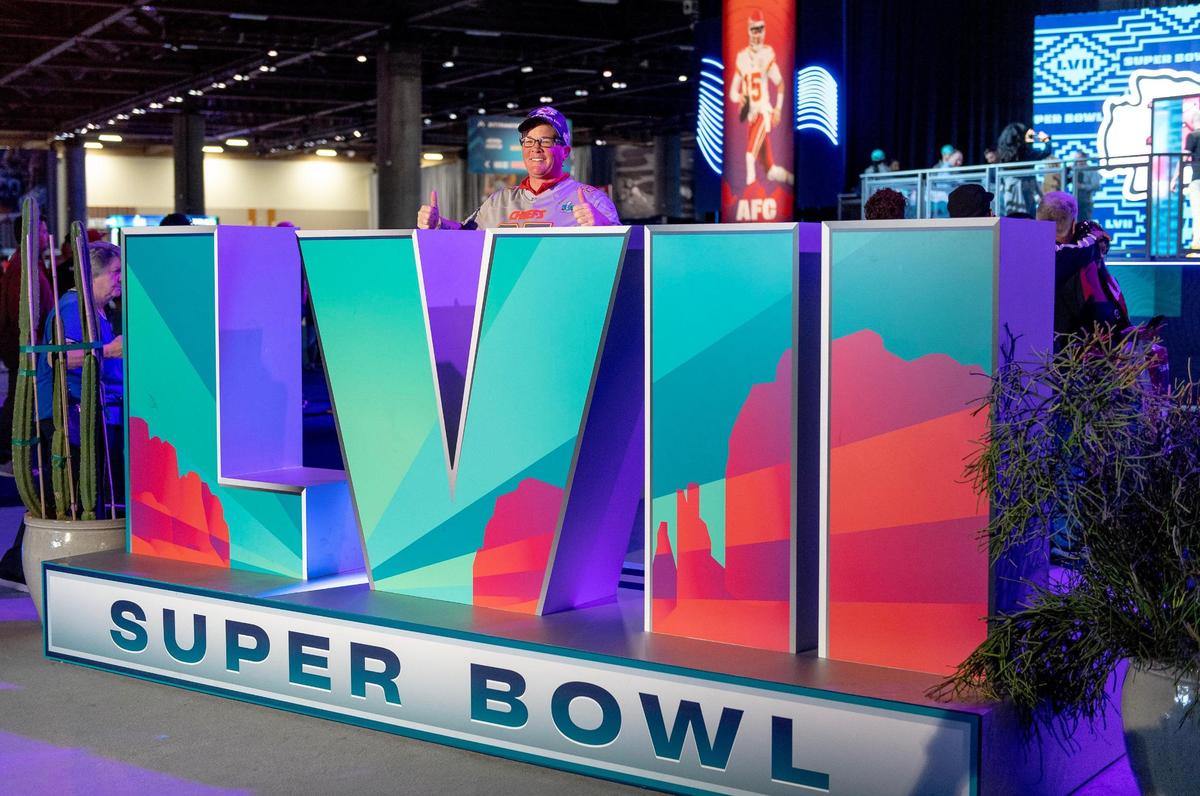 Michelle Barcus of Bayfield, Colo., poses for a photo at the NFL’s Super Bowl Experience on Thursday, Feb. 9, 2023, in Phoenix.