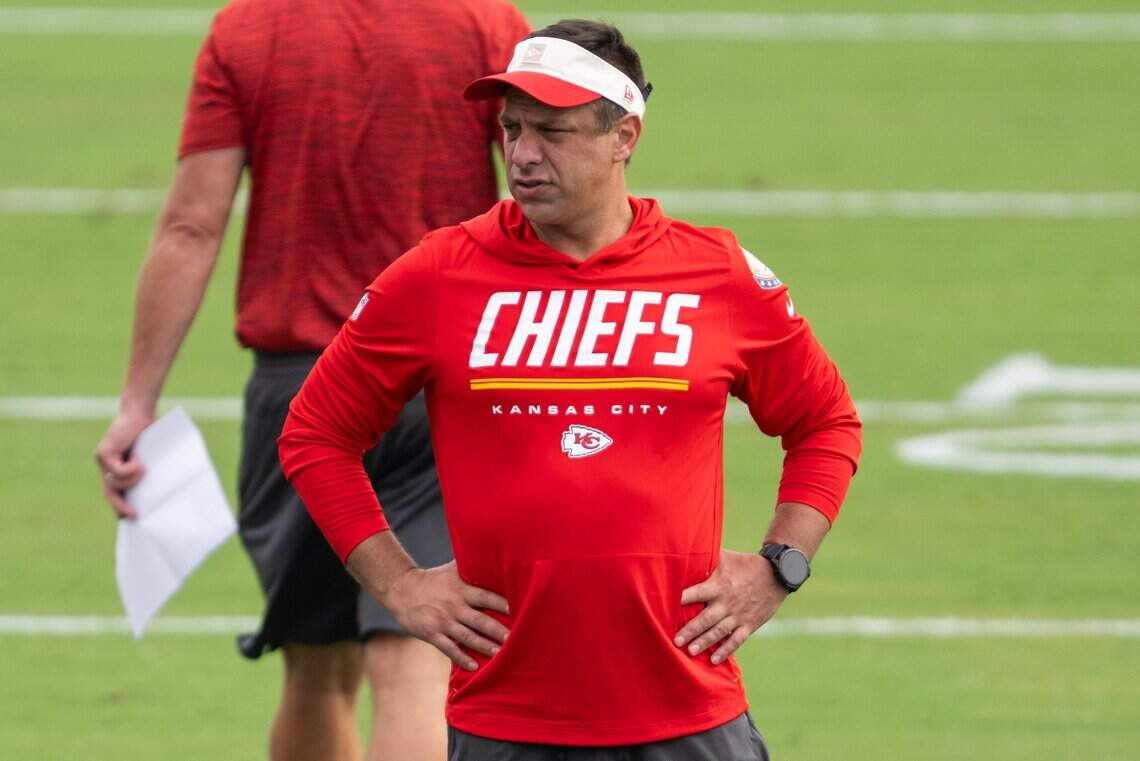 Kansas City Chiefs general manager Brett Veach evaluating players during 2026 training camp waiver wire decisions