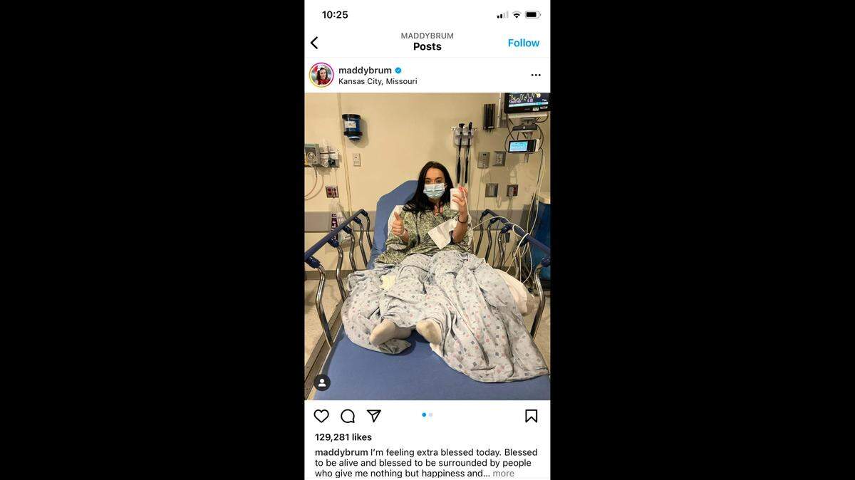 Maddy Brum, who gained fame from the docuseries “Cheer,” posted a photo on Instagram after she was hit by a car and injured in Kansas City.