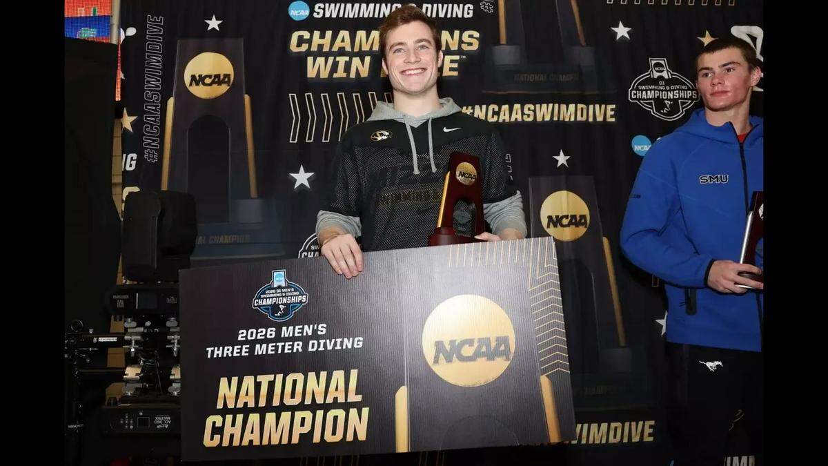 Collier Dyer of the Missouri Tigers won the NCAA 3-meter diving championship with a program-record 497.75 score on Friday, March 27, 2026 in Atlanta.