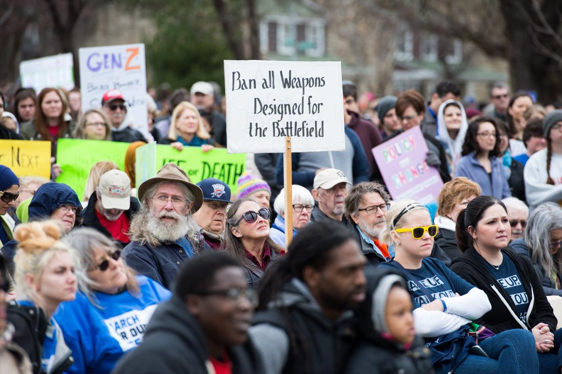 Thousands of people filled Kansas City's Theis Park on Saturday for a March for Our Lives rally, part of a national wave of a protests to end gun violence.