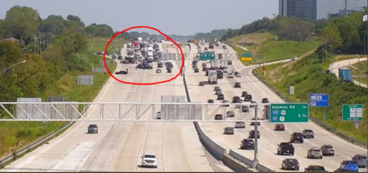 All lanes of westbound Interstate 435 and northbound Interstate 49 were shut down because of a police emergency. The Missouri Department of Transportation asked motorists to find alternative routes.