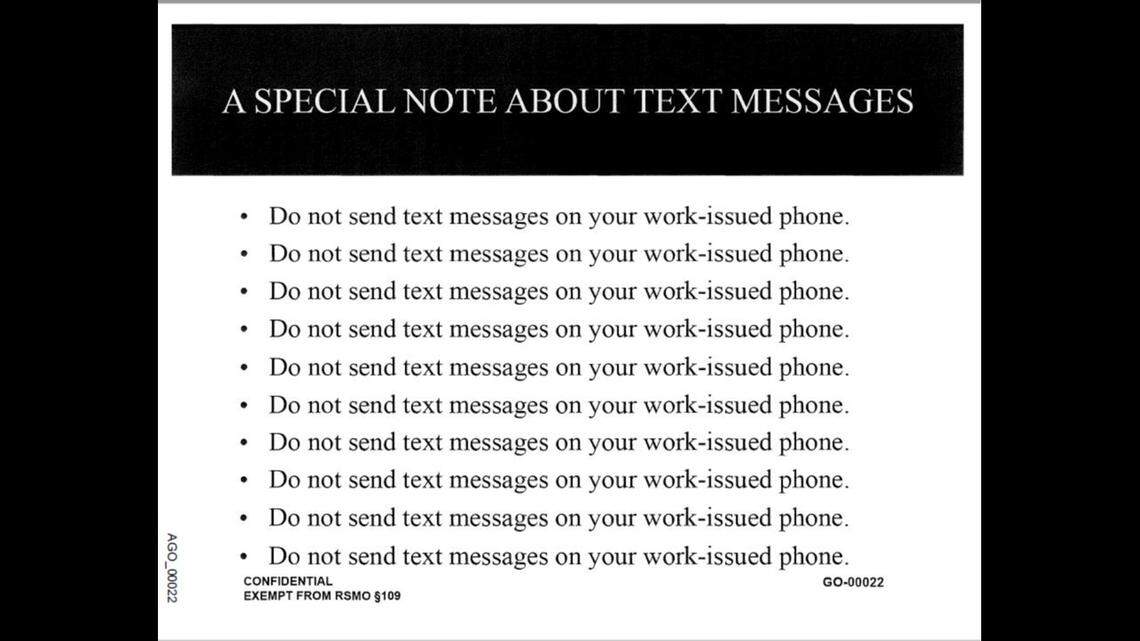 This is a page from a PowerPoint presentation that the governor’s office used to educate staff on the state’s Sunshine Law.