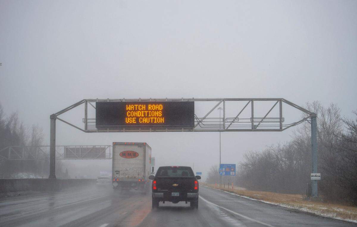 Drivers on Interstate 35 in Johnson County were dealing with slick conditions and some blowing snow on Friday, Jan. 15, as a winter storm moved through the area.