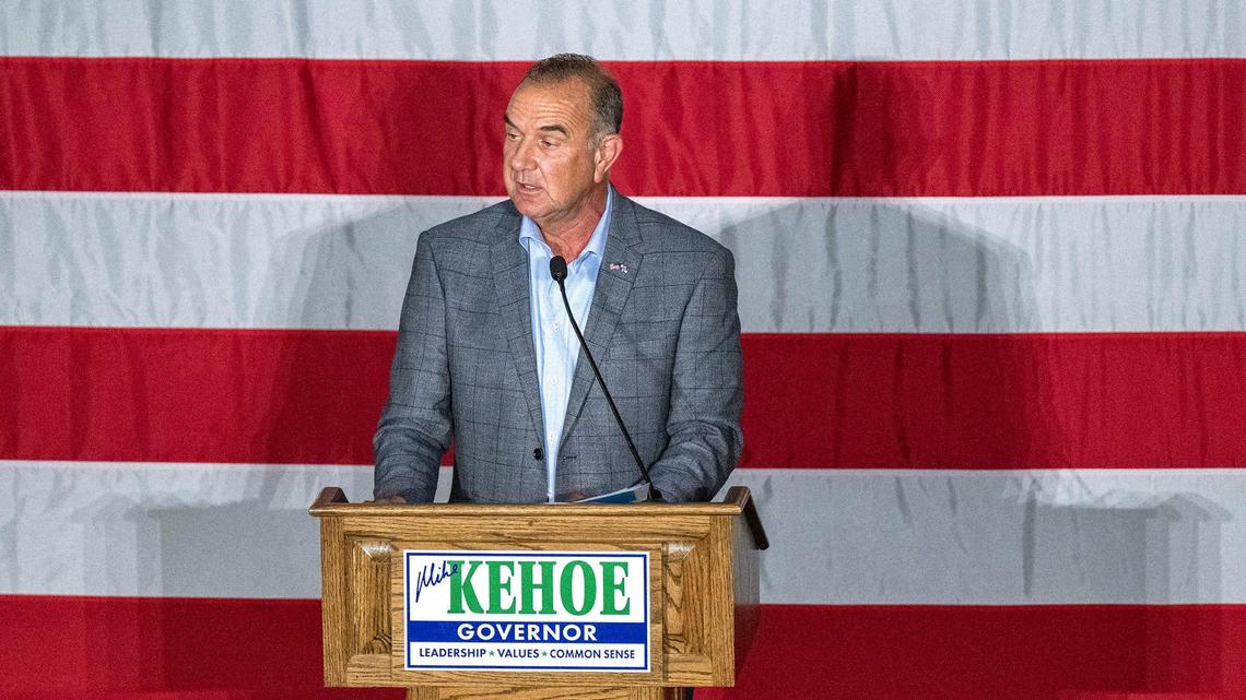 Mike Kehoe speaks to supporters at a watch party hosted by Capital Bluffs Event Center after being declared the winner in the governor’s race against Crystal Quade on Tuesday, Nov. 5, 2024, in Jefferson City.