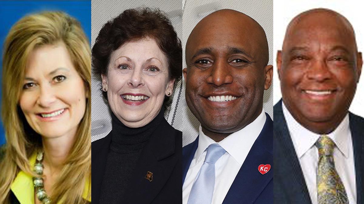 Members of the Kansas City Board of Police Commissioners are, from left, Dawn Cramer, Cathy Dean, Mayor Quinton Lucas and Bishop Mark Tolbert. Lucas says Cramer and Dean make up a litigiation committee of the board whose meetings are secret.