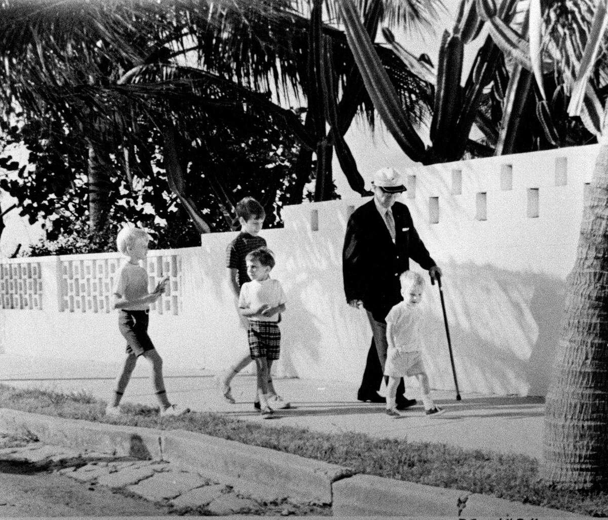 Former President Harry S. Truman visits Key West, Florida, with his grandchildren in March 1968. It was likely one of his final trips there.