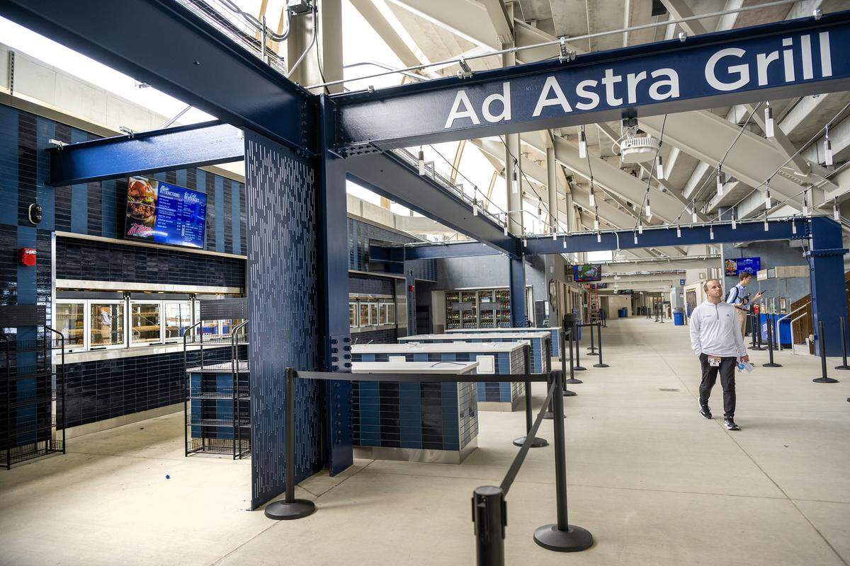 The Ad Astra Grill & Market concession area on level three was seen during a tour showing off the $450 million renovation project at David Booth Kansas Memorial Stadium on Tuesday, Aug. 19, 2025, at the University of Kansas in Lawrence.  