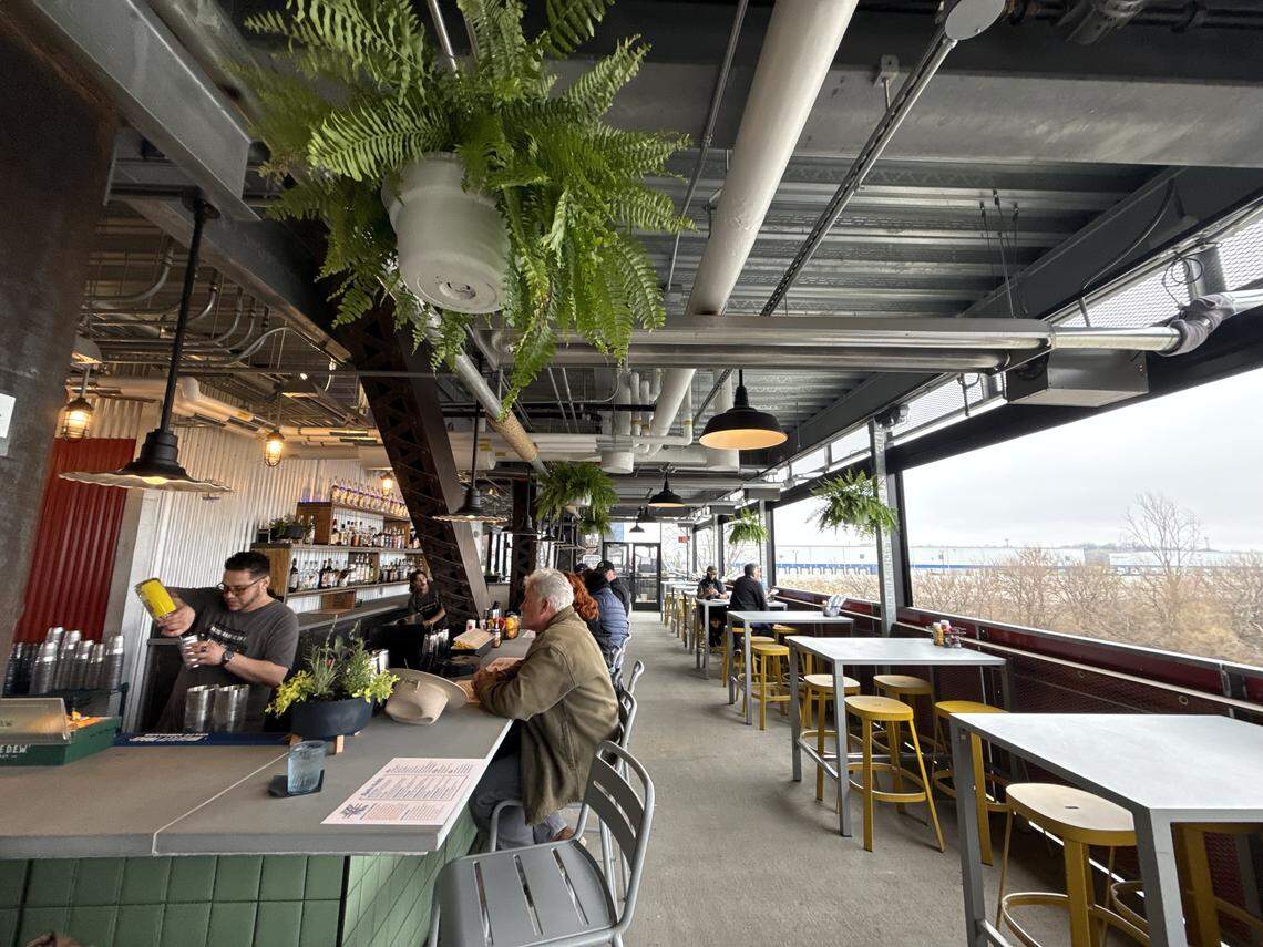 River House offers views of the Kansas River, suspended 60 feet on the Rock Island Bridge.