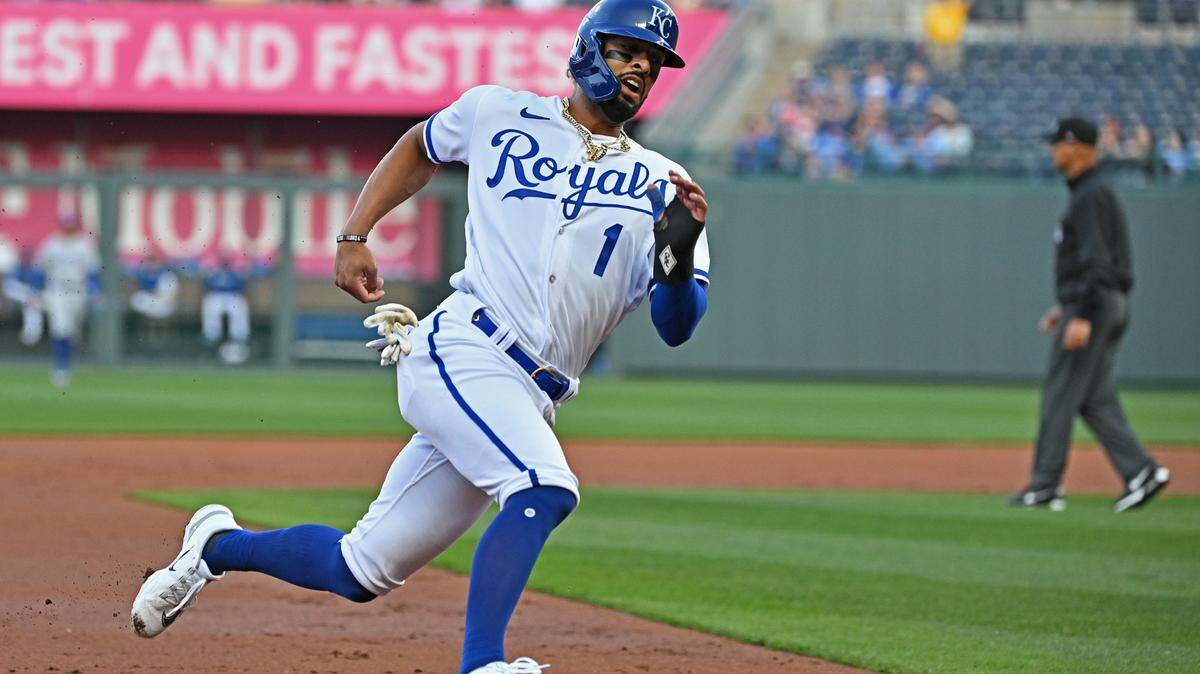 Kansas City Royals catcher MJ Melendez rounds third base to score a run during the first inning against the Toronto Blue Jays at Kauffman Stadium in a game earlier this season.