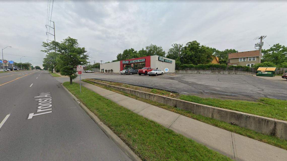 The parking lot of the O’Reilly Auto Parts store near East 62nd Street and Troost Avenue in Kansas City, Missouri, can be seen in this Google Street View image.