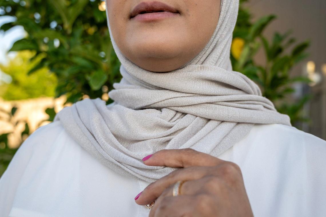 Hadil Alqarini poses for a portrait at her home on Tuesday, Sept. 17, in Kansas City. Alqarini shared her experience of being asked to leave a Worlds of Fun ride due to her hijab.