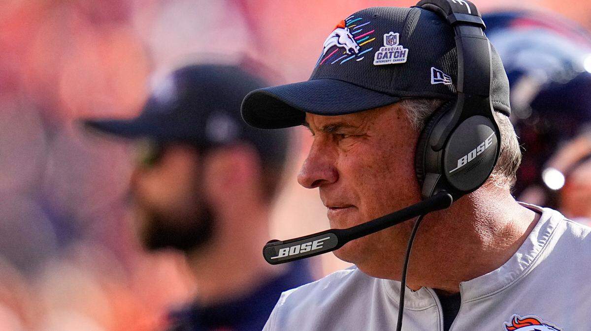 Denver Broncos head coach Vic Fangio looks on against the Baltimore Ravens during an NFL football game Sunday, Oct. 3, 2021, in Denver. (AP Photo/Jack Dempsey)
