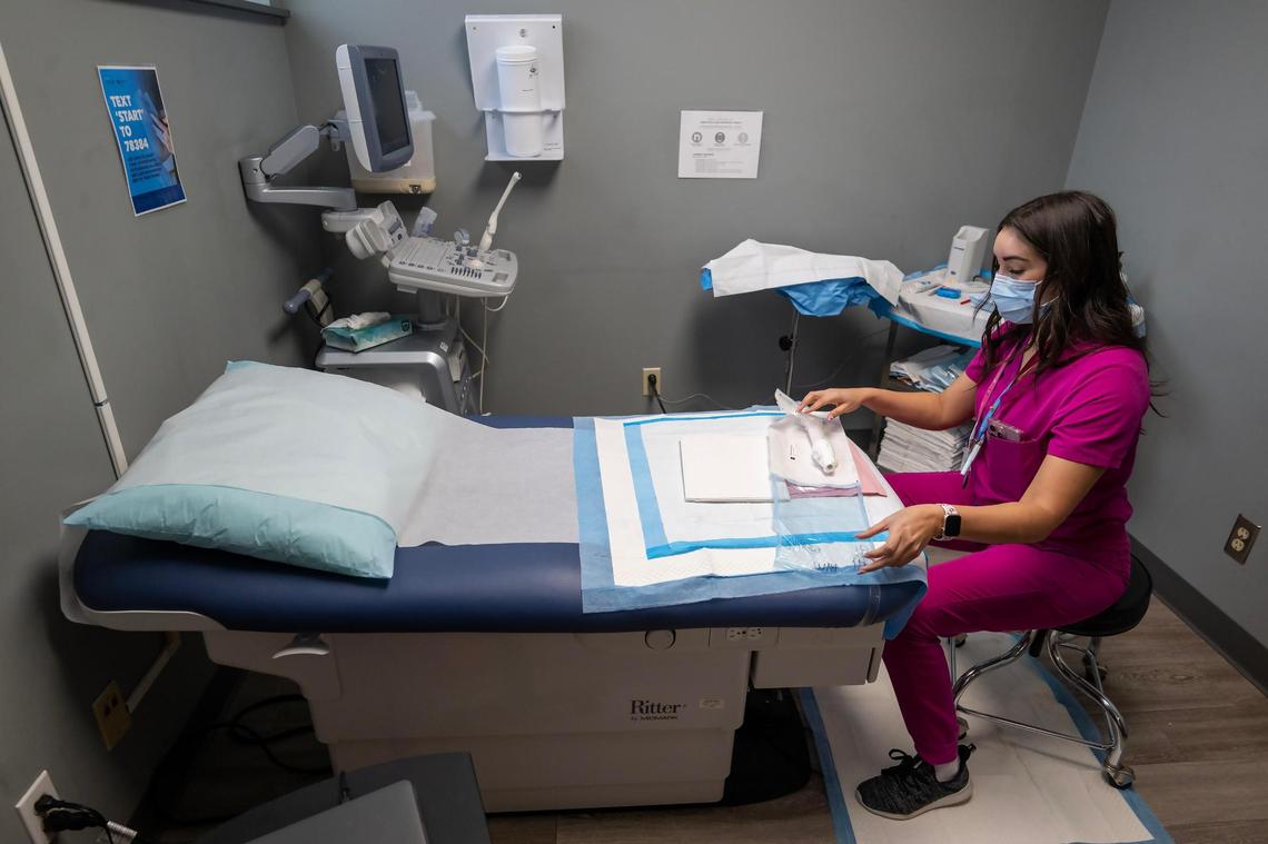 Selina Sandoval, Associate Medical Director at Planned Parenthood in Kansas City, prepares to provide the first procedural abortion for a patient in Kansas City in about 15 years on Saturday, Feb. 15, 2025, in Kansas City.