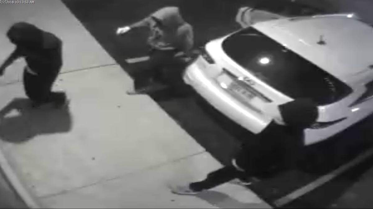 An image from a surveillance video shows three people who allegedly broke into Gunner’s Firearms in Raymore, Missouri, on July 7, 2018 using a vehicle. Raymore police and agents from the Kansas City office of the Bureau of Alcohol, Tobacco, Firearms and Explosives are investigating.