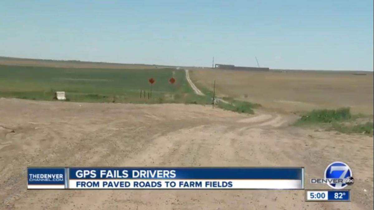About 100 cars were stuck Sunday after a Google Maps detour led drivers onto a muddy road. Screengrab from KHMG.