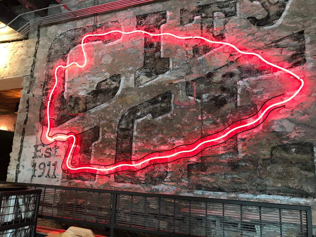 Atomic Cowboy recreated the City Ice logo and on one wall and added a neon arrowhead.