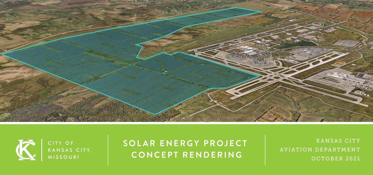 Kansas City is conducting a feasibility study for a solar energy project around the Kansas City International Airport. This rendering shows what the project could look like.