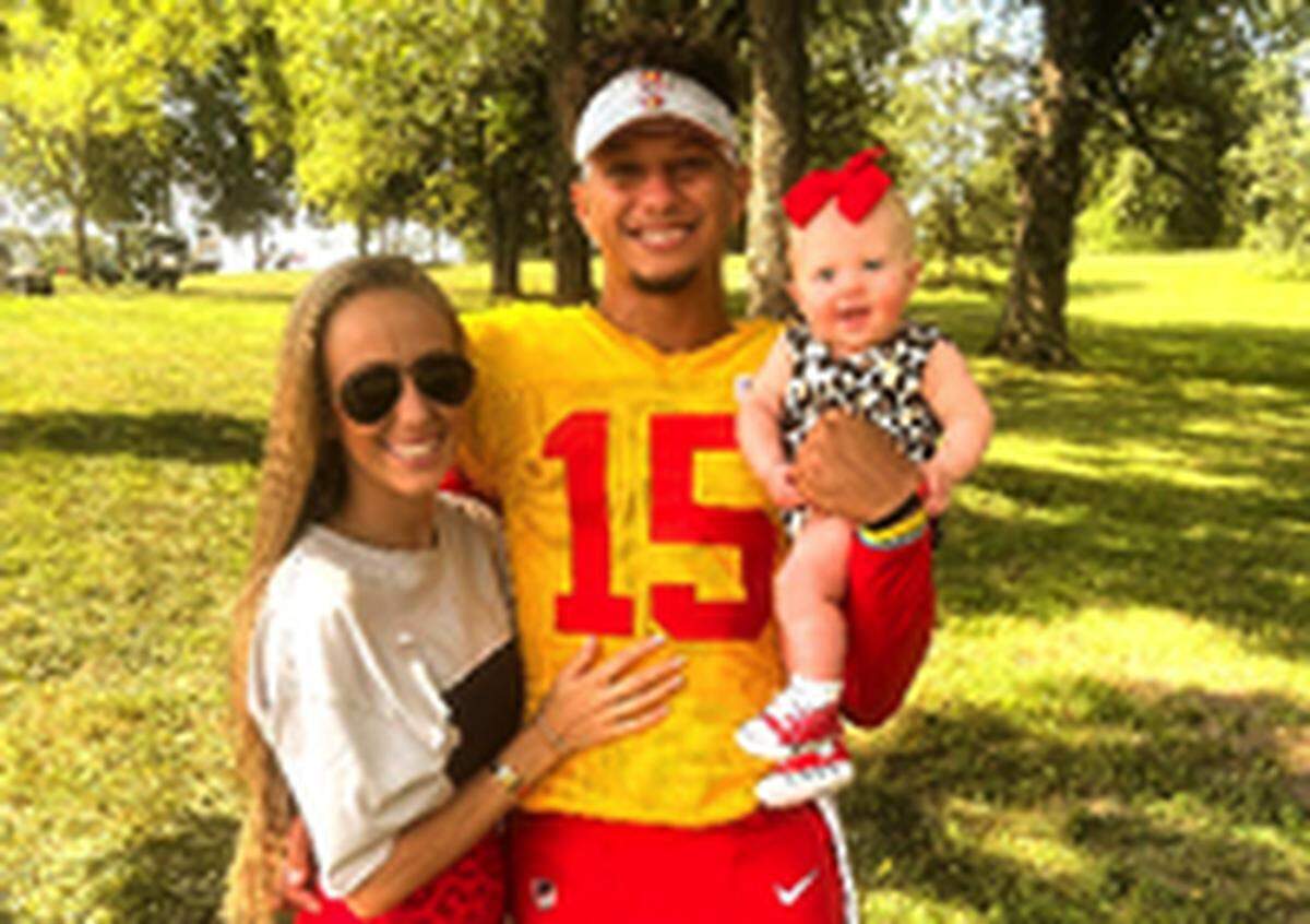 The family that wears Chiefs red together stays together. Chiefs quarterback Patrick Mahomes, his wife, Brittany, and their daughter, Sterling. Sterling and her baby brother, Bronze, are celebrities in their own right.
