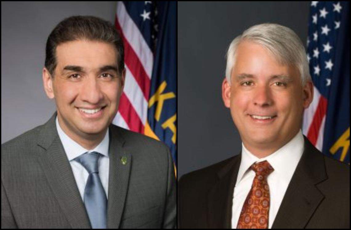 Councilmen Faris Farassati, left, and Curt Skoog are both running for Overland Park mayor, hoping to fill the seat that will be left vacant by retiring Mayor Carl Gerlach.