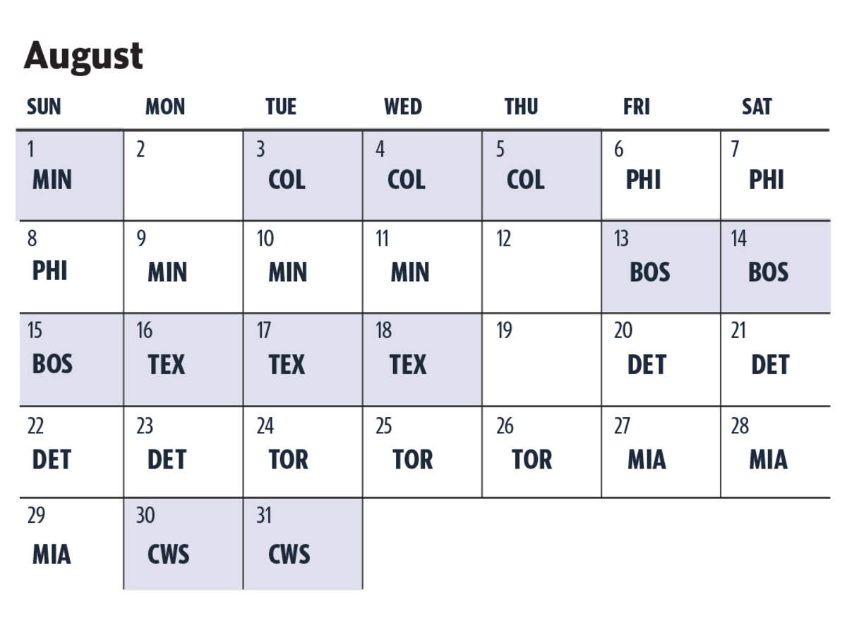 2027 Royals schedule, August