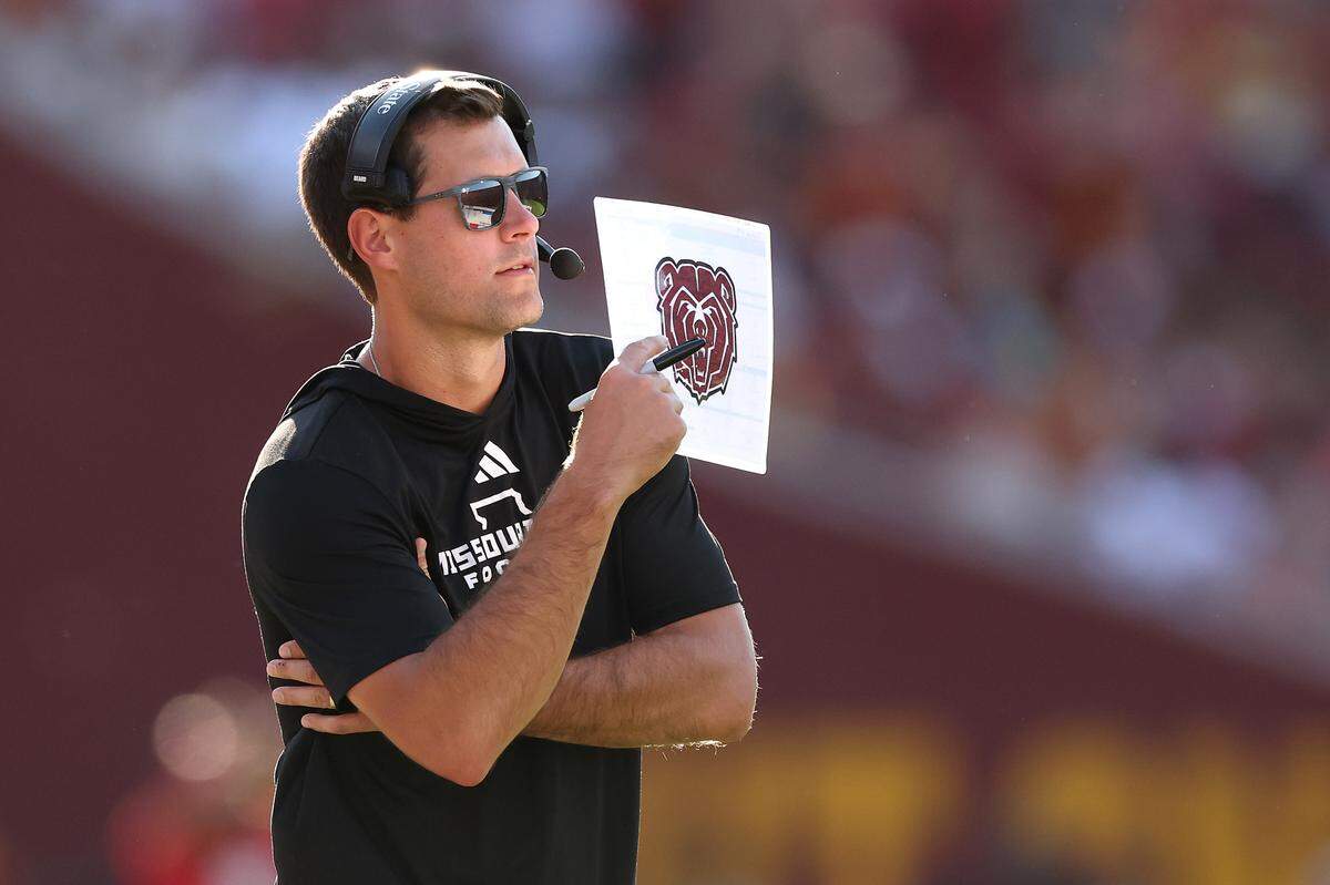 Former head coach Ryan Beard of the Missouri State Bears looks on against the USC Trojans during the second quarter at United Airlines Field at the Los Angeles Memorial Coliseum on August 30, 2025 in Los Angeles.