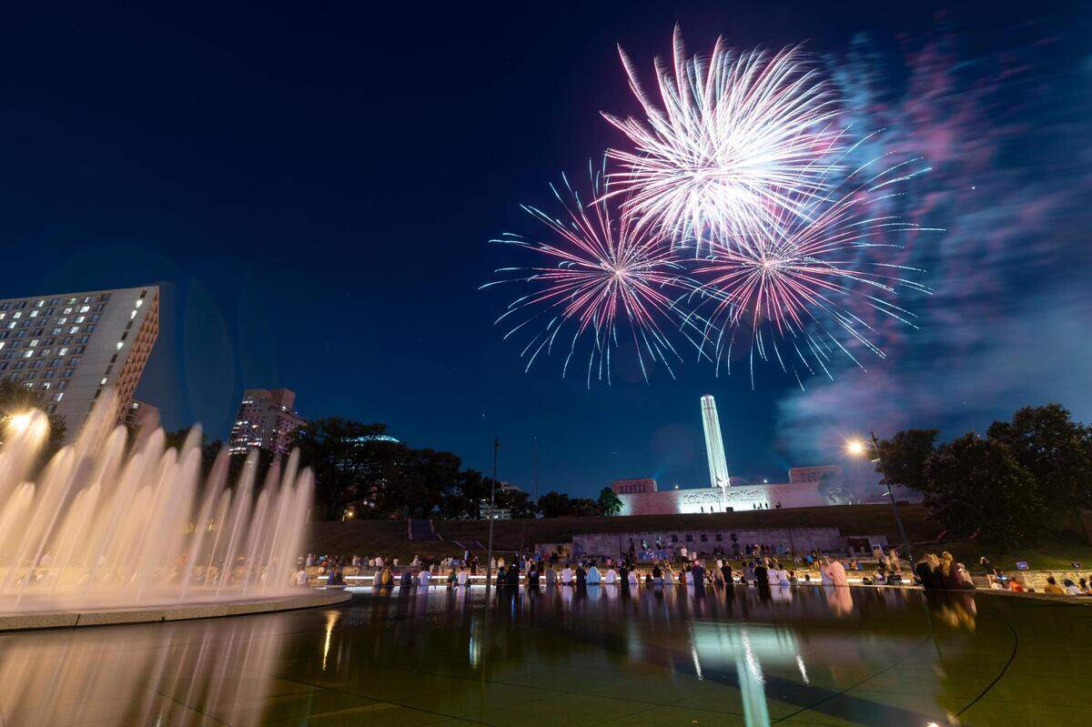 Fireworks light the sky over Liberty Memorial Saturday night during the Stars and Strips Picnic Independence Day celebration at the National WWI Museum and Memorial.