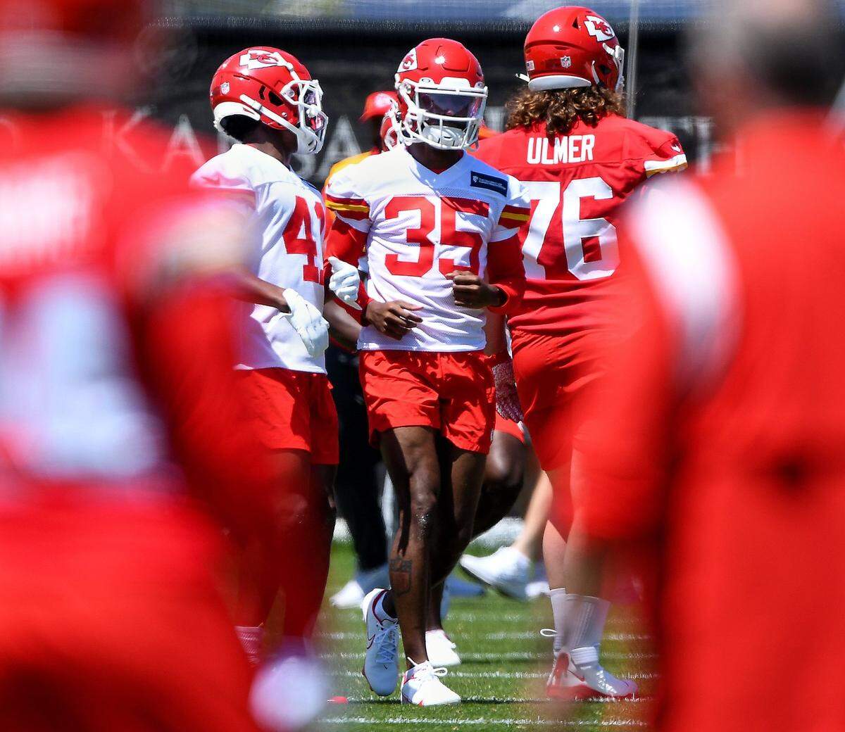 Defensive back Jaylen Watson (No. 35) is participating in the Kansas City Chiefs’ rookie minicamp at the team’s training facility.