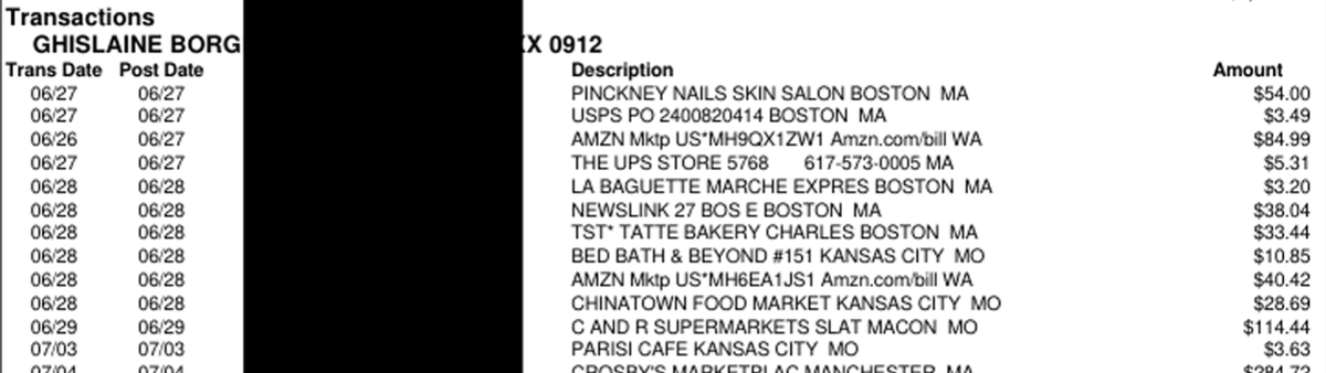 A credit card receipt from Ghislaine Maxwell included in the Epstein files shows she visited a supermarket in Macon, Missouri, in 2019.