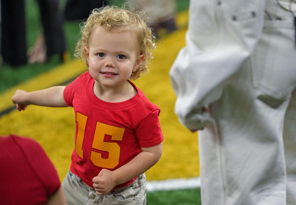 Bronze Mahomes was on the sidelines with his mother Brittany before the start of Super Bowl LIX on Sunday, Feb. 9, 2025, in New Orleans.
