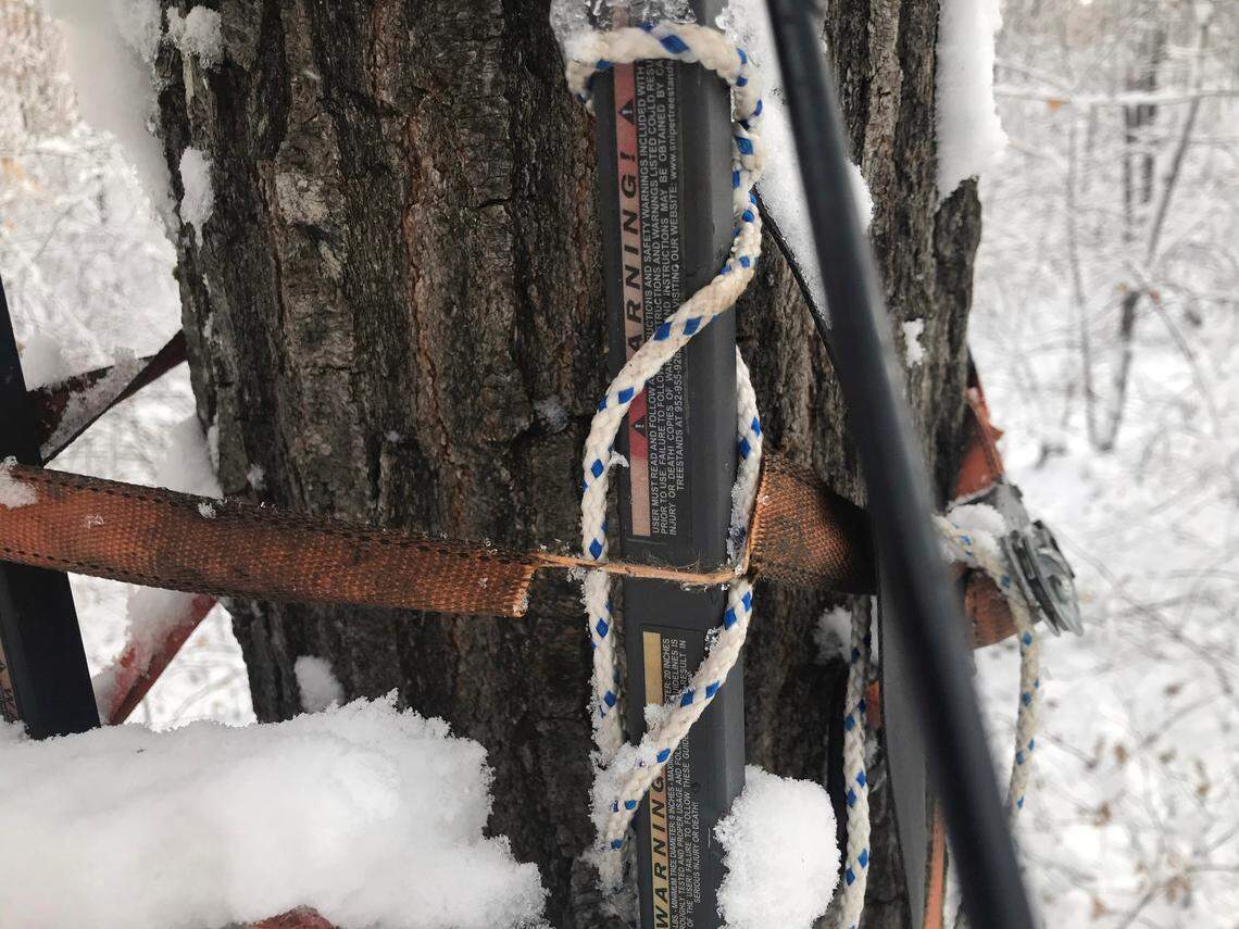 The straps on a hunter’s tree stand were cut in an act of sabotage, officials said.