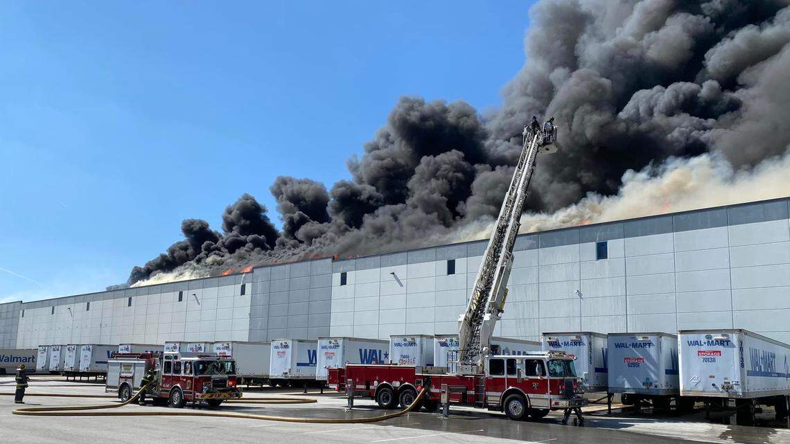 The Walmart distribution center in Plainfield, Indiana, caught fire on Wednesday, March 16, in a massive blaze.