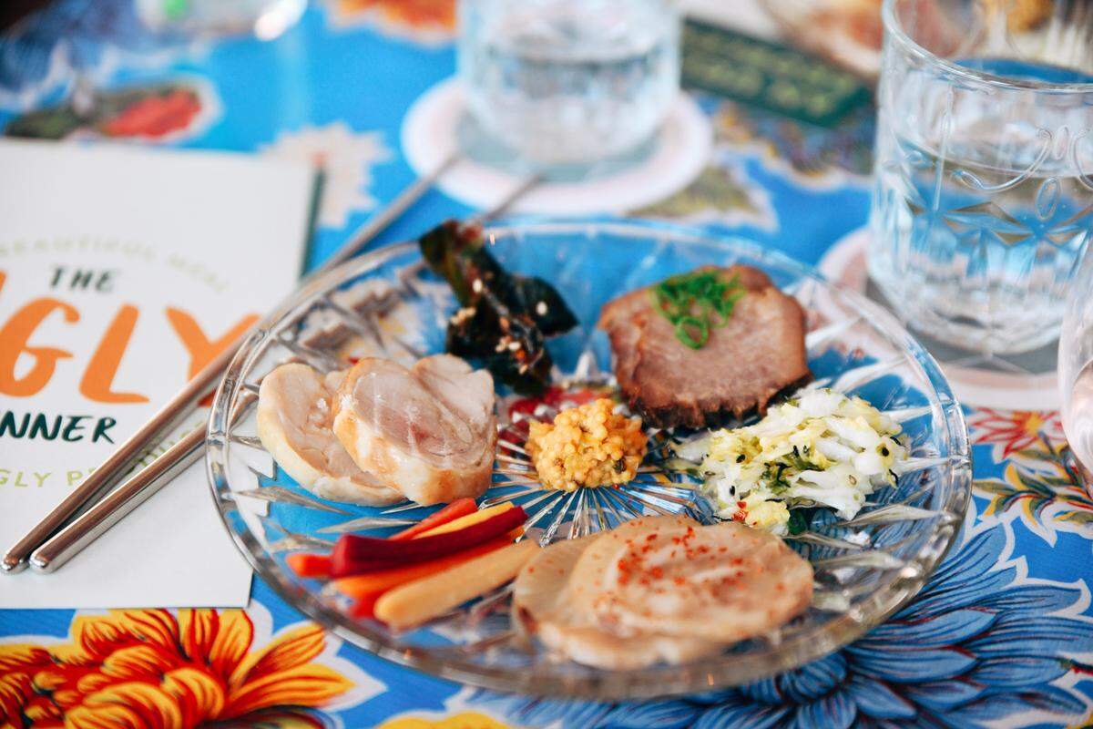A dish from Kanbe’s Market’s first Ugly Dinner event in April at Chewology Gyoza Bar.