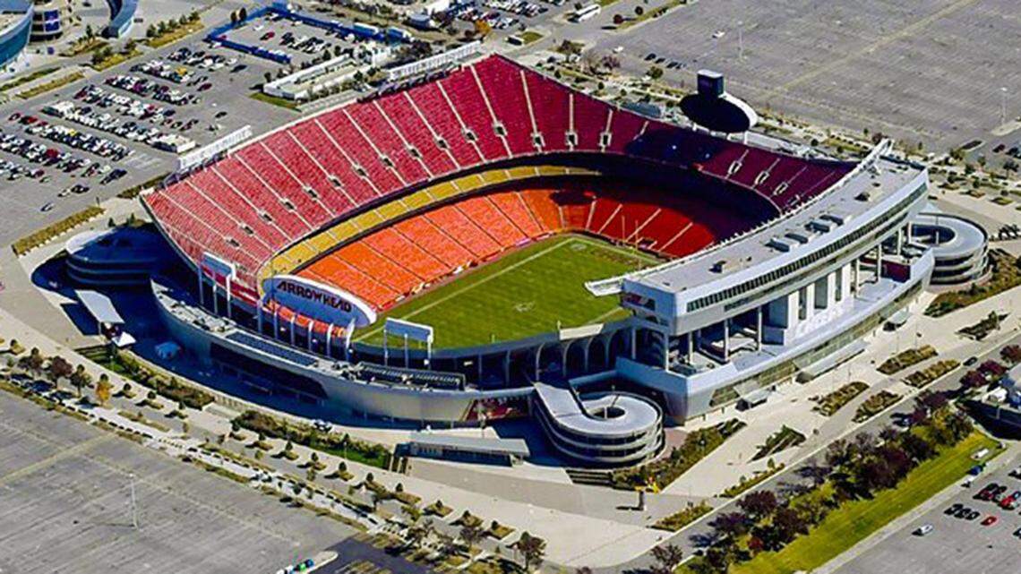 An aerial view of Arrowhead Stadium in the Truman Sports Complex