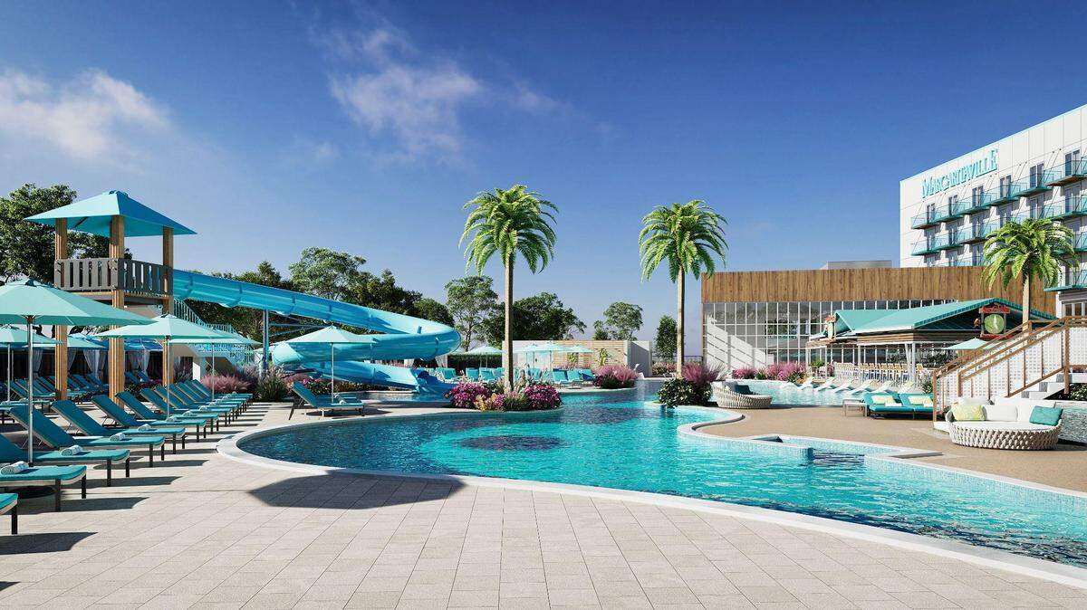 A rendering of the new Margaritaville resort hotel that’s expected to open this summer in Kansas City, near the Legends Outlet Mall.