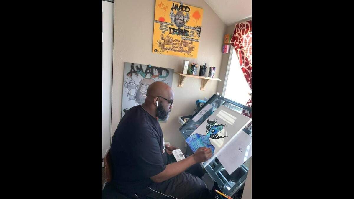 Adrian Maddox, founder of AMADD Designs, as a child, used art to escape the bad influences on the streets of Kansas City, Kansas. He paints, creates logos and “wearable art.”