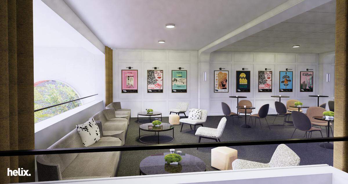 A rendering of the Folly Theater's updated reception space for theater shareholders. The theater, which is closed for a $2.5 million renovation, will reopen Sept. 8.