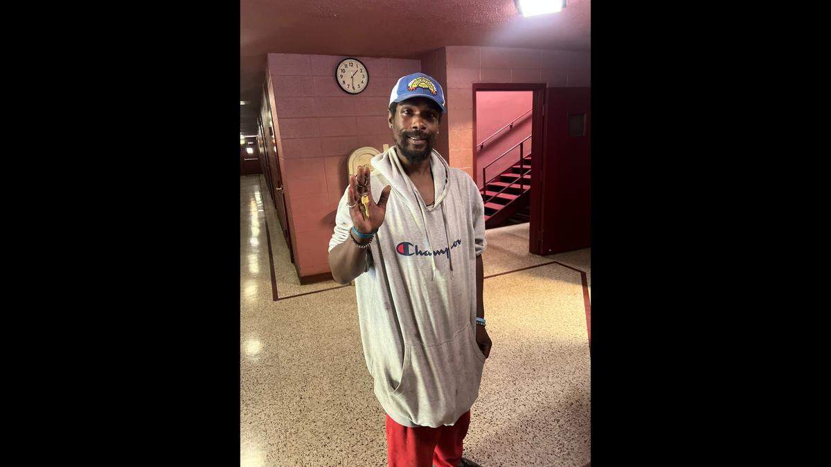 Eugene Wallace holds a key to his new place. With assistance from outreach workers with the City of Kansas City and other organizations, Wallace was able to secure housing after living outside for a prolonged period of time.