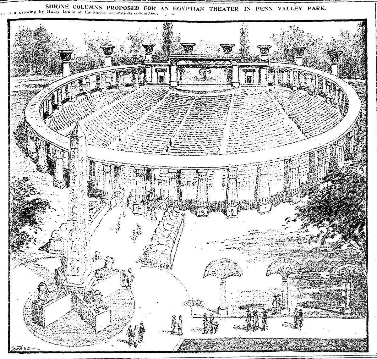 Drawing of proposed plan for Egyptian theater, June 4, 1924.
