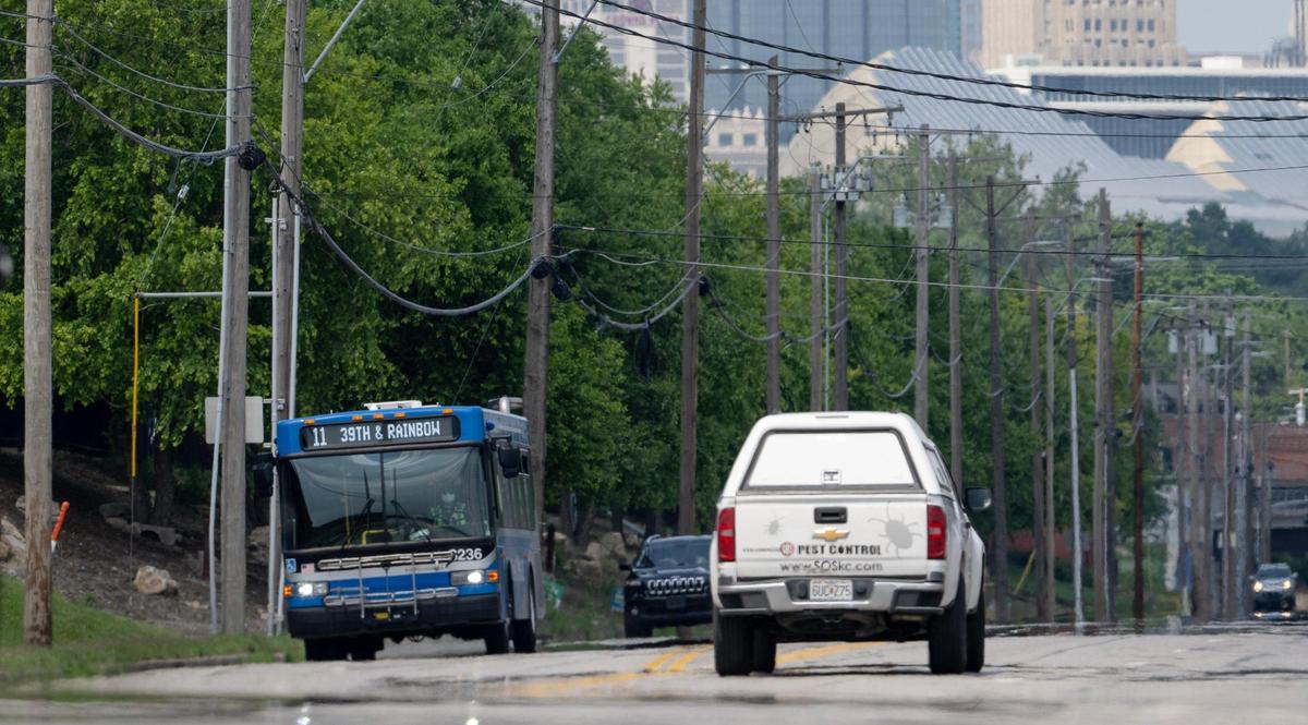 A RideKC bus drives along Southwest Boulevard on Monday, June 5, 2023, in Kansas City.