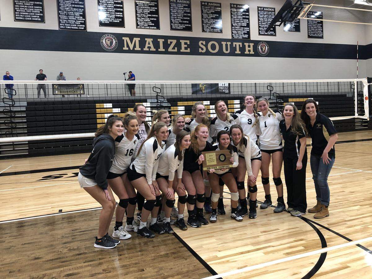 The Maize South volleyball team after winning a sub-state title on Saturday