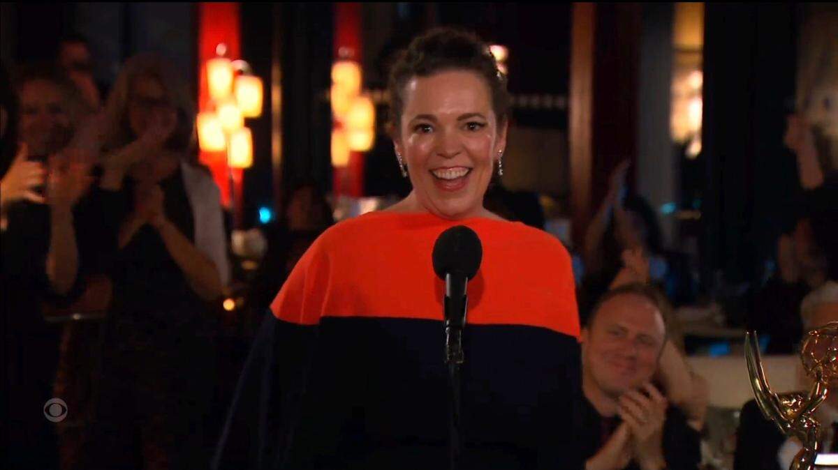 “The Crown” won best drama series and all four drama acting Emmy Awards on Sunday, including best actress for the queen herself, Olivia Colman.