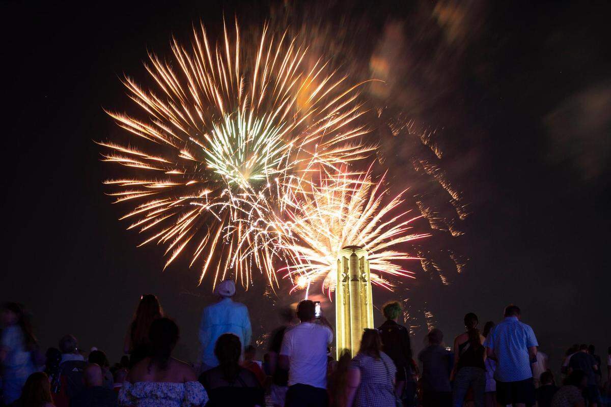 Fireworks light up the sky over the the Liberty Memorial at the conclusion of the Celebration at the Station, an event commemorating Memorial Day featuring the Kansas City Symphony on Sunday, May 29, 2022, in Kansas City.