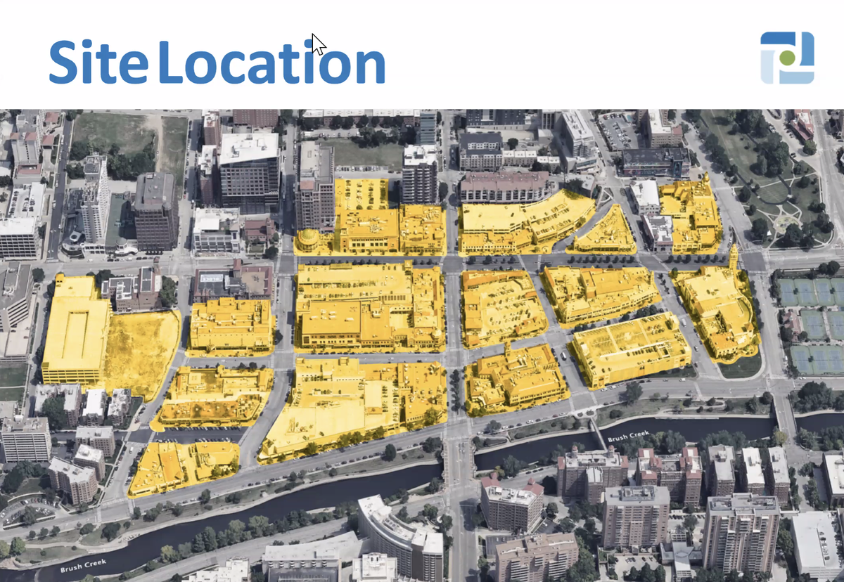 A slide from Port KC’s presentation shows the 24 acres of property Gillon Property Group intends to redevelop on the Country Club Plaza.