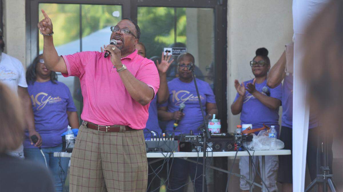 Bishop Frank Douglas, a coordinator with Kansas City’s Ad Hoc Group Against Crime, led a prayer vigil held Friday outside the Greater Metropolitan Church of Christ at 37th Street and Prospect Avenue as part of a call to end area violence.