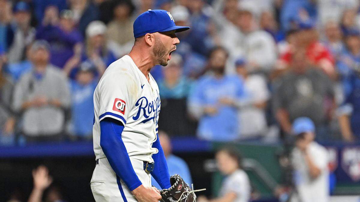 Kansas City Royals relief pitcher Lucas Erceg was pumped up after striking out Minnesota Twins catcher Ryan Jeffers during a game at Kauffman Stadium.