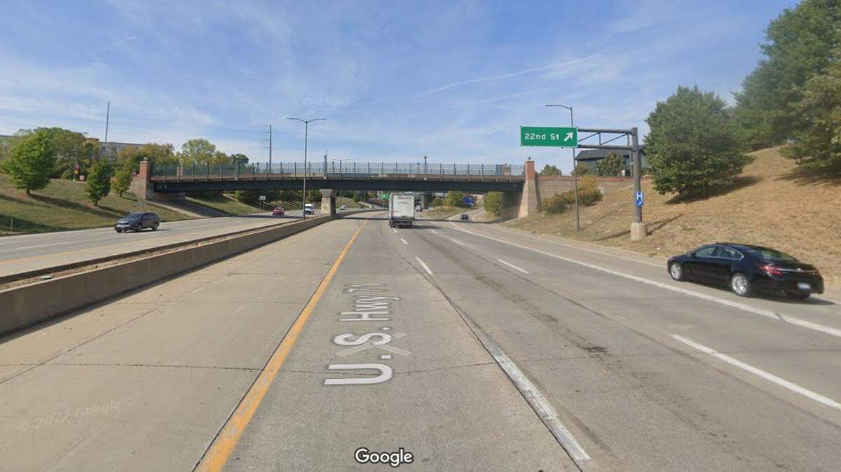 Gunfire from another vehicle struck two teens, killing one and critically injuring another, during a late-night shooting just south of 22nd Street on northbound Bruce R. Watkins Drive/U.S. 71 highway in Kansas City. This Google Maps Street View image of the area is from 2022.