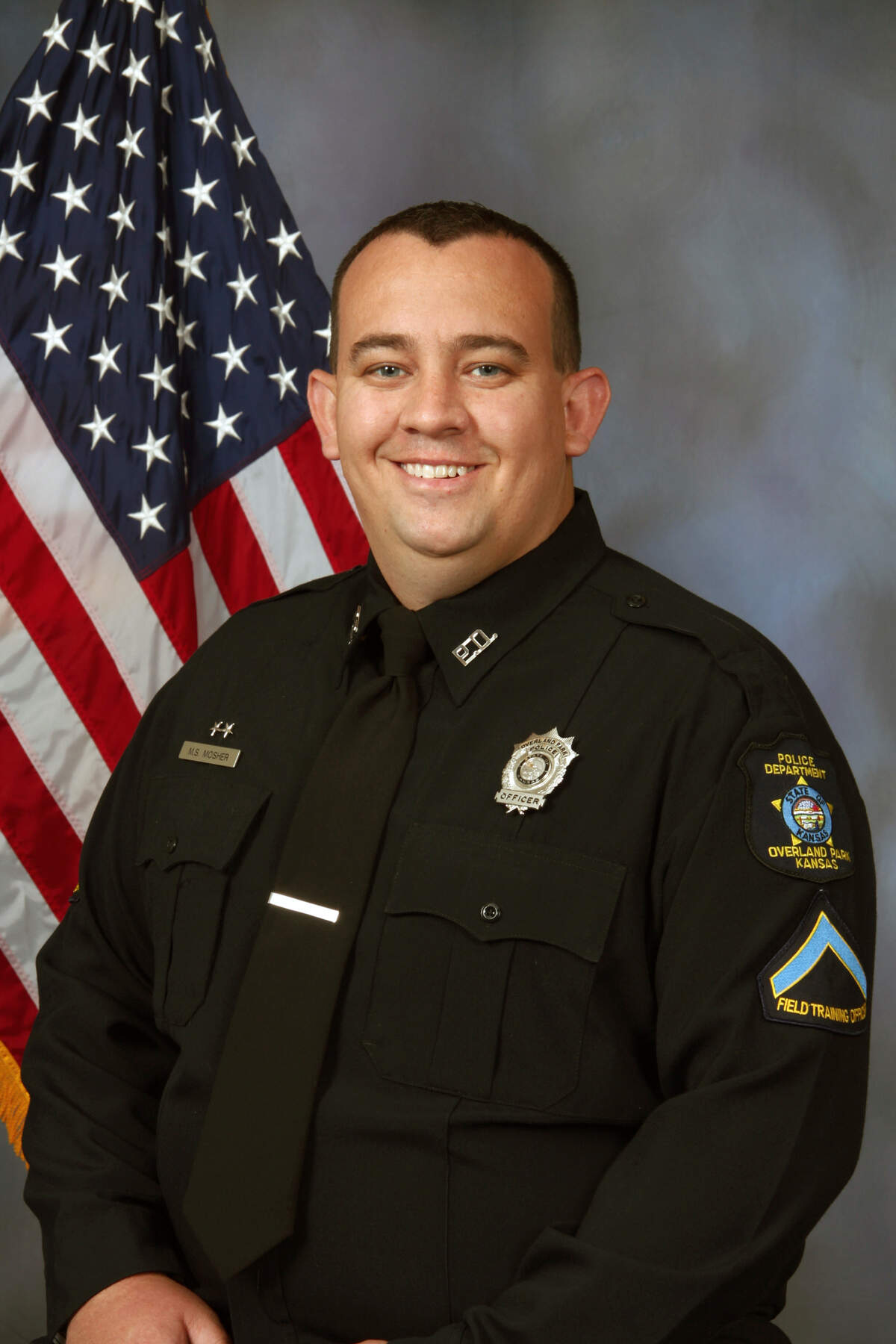 Overland Park Police Officer Mike Mosher, a 14-year veteran of the force, was killed in a shootout with a suspect Sunday, May 3, 2020.
