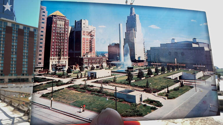 Vintage postcard of Barney Allis Plaza shows forgotten tower in downtown KC