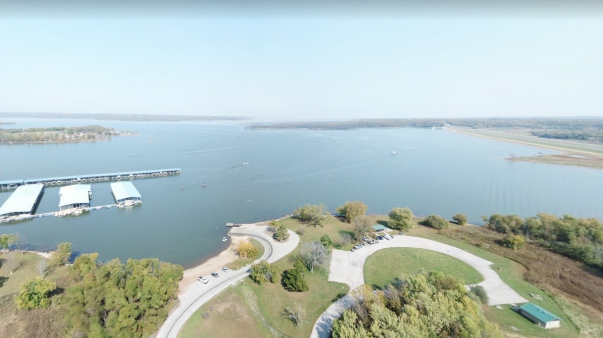 Hillsdale Lake is a reservoir in northwestern Miami County, Kansas. This Google Maps Street View image shows the area.